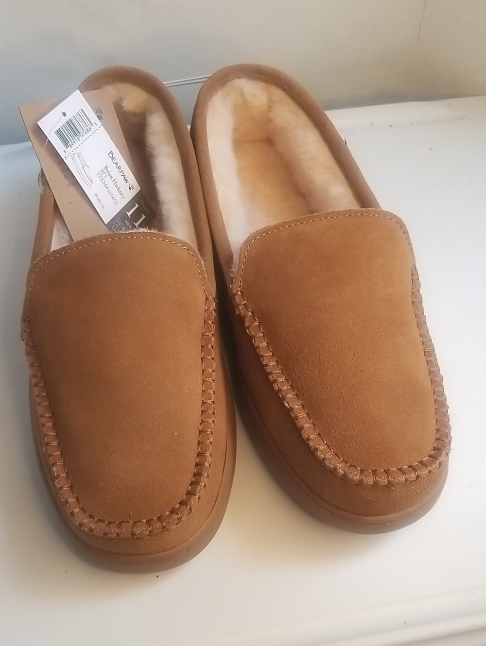 BearPaw Men’s Tan Suede Slip-On Moccasin Slippers